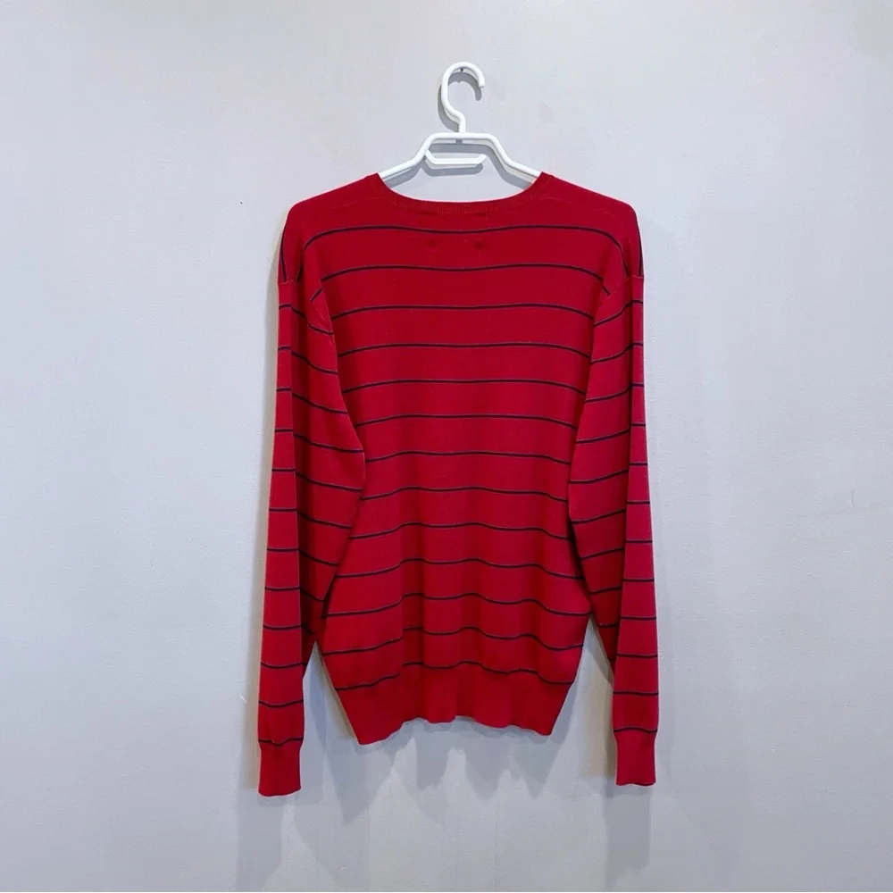 Ralph Lauren Red V-Neck Sweater with Black Stripes - Picture 6 of 6